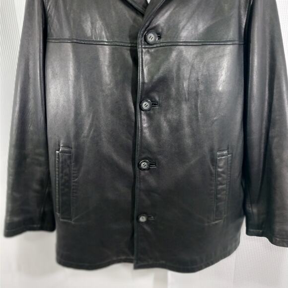 GUESS! STUNNING HOT BLACK GENUINE LEATHER STADIUM LENGTH COAT, JACKET! SZ L - Picture 6 of 12